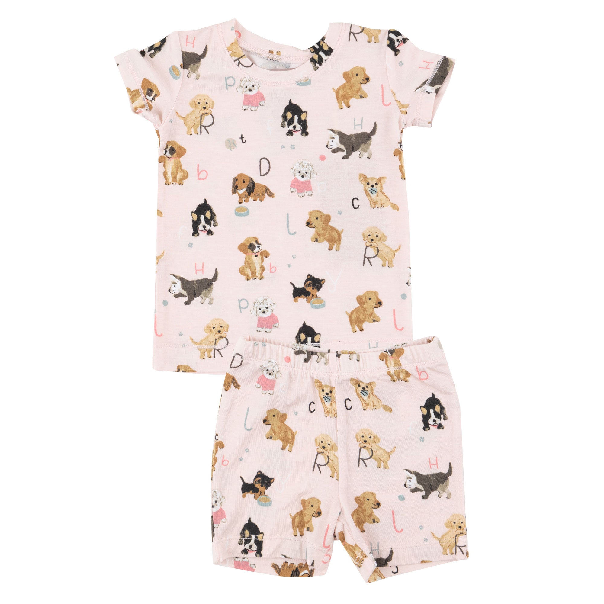 Angel Dear Bamboo Short Loungewear Set - Puppy Alphabet Pink