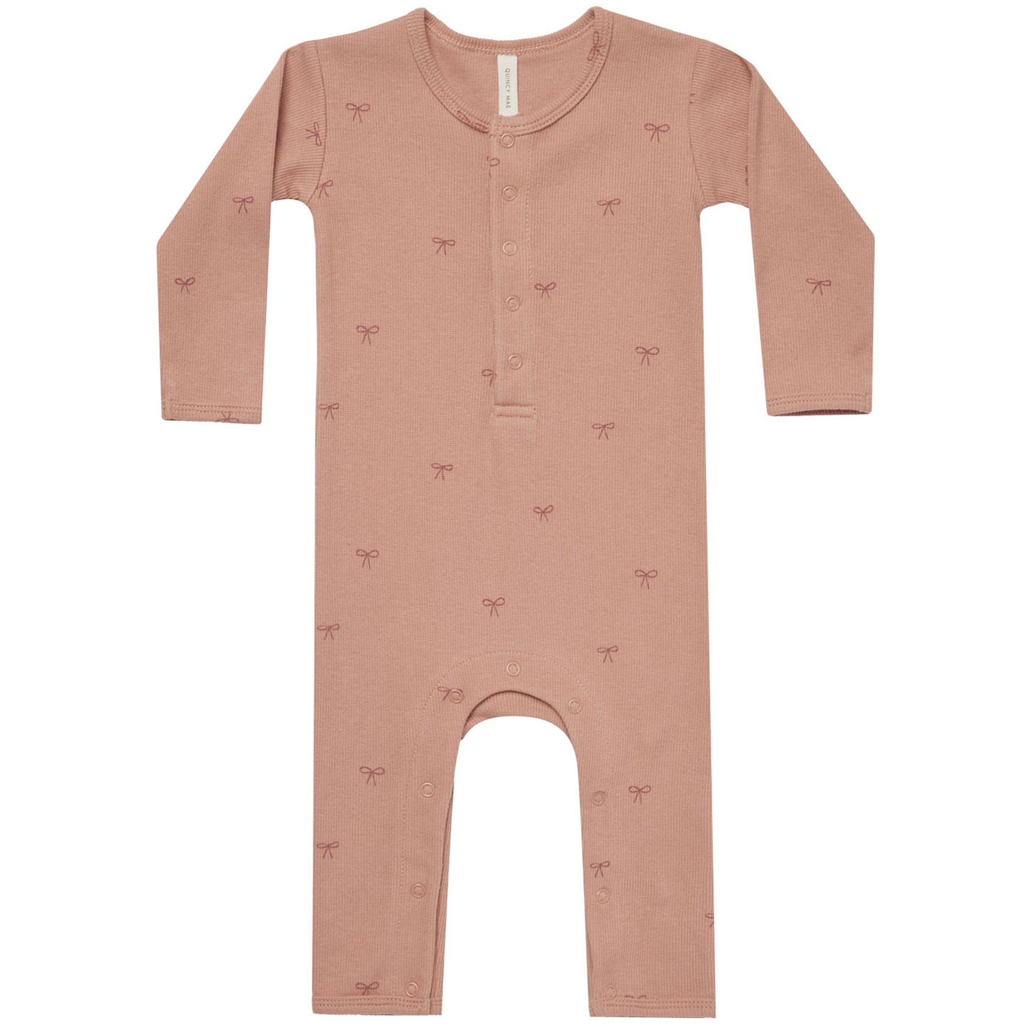 Quincy Mae Organic Ribbed Baby Jumpsuit - Bows