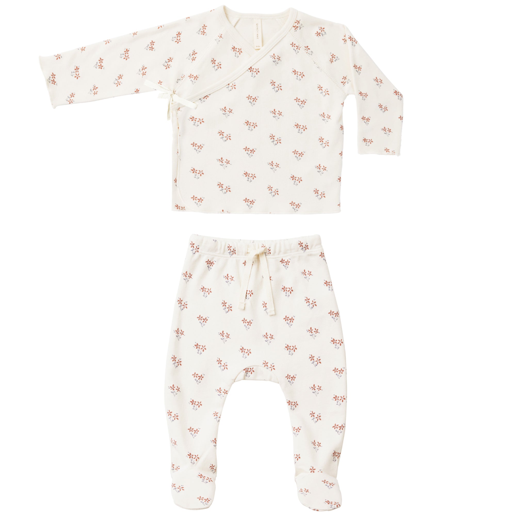 Quincy Mae Organic Wrap Top + Footed Pant Set - Summer Flower