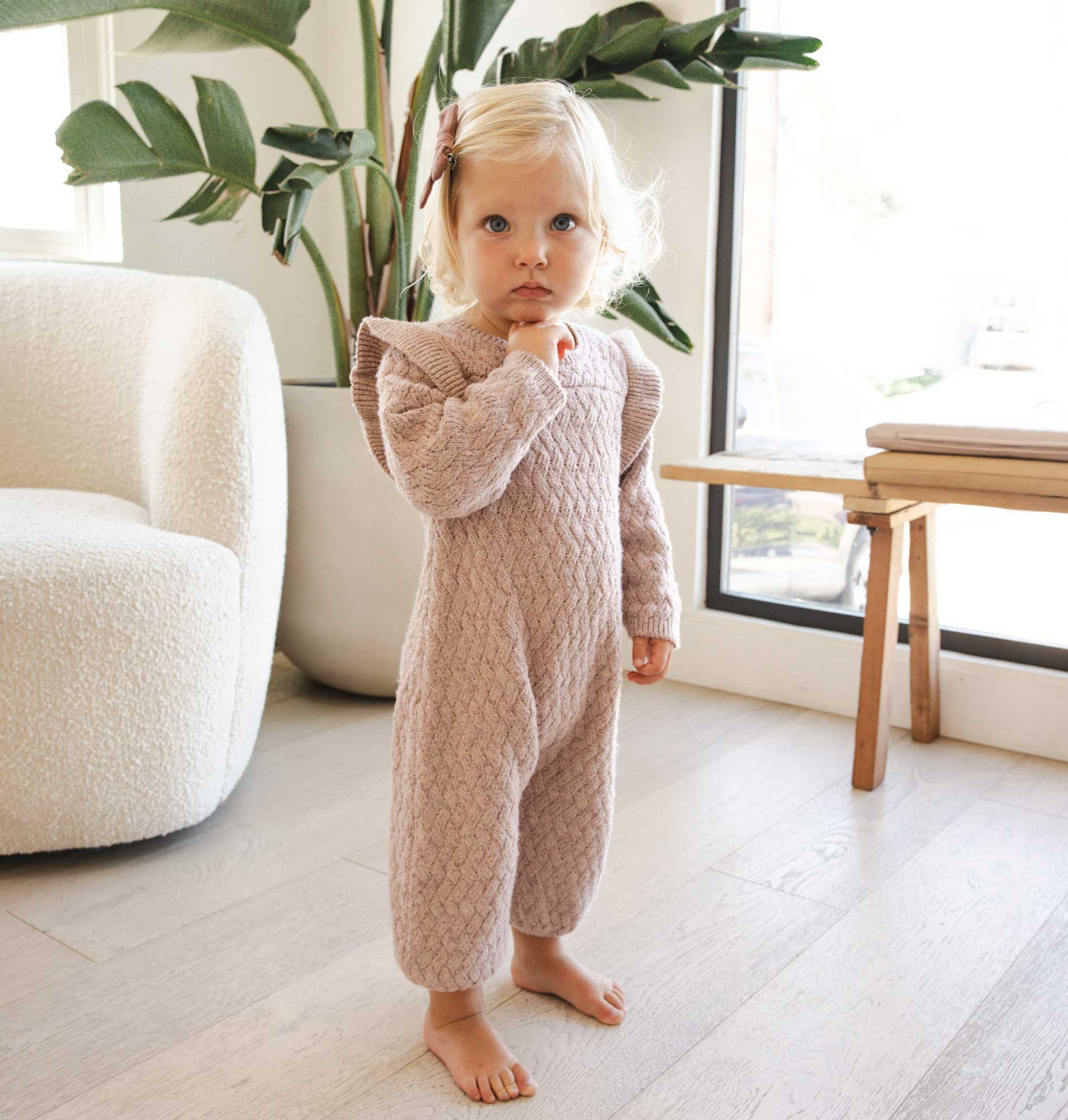 Quincy Mae Long Sleeve Mira Knit Romper - Mauve