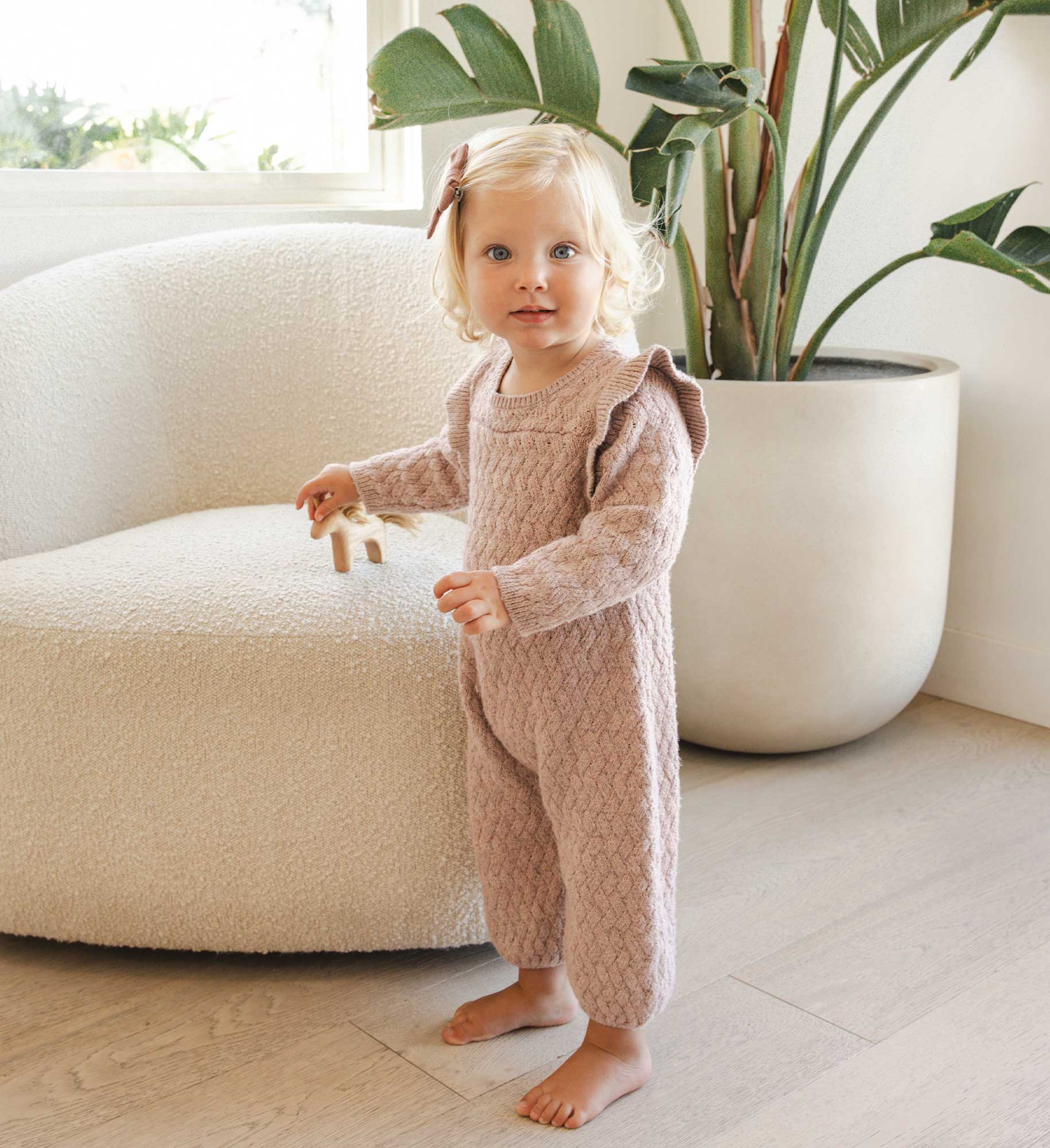 Quincy Mae Long Sleeve Mira Knit Romper - Mauve