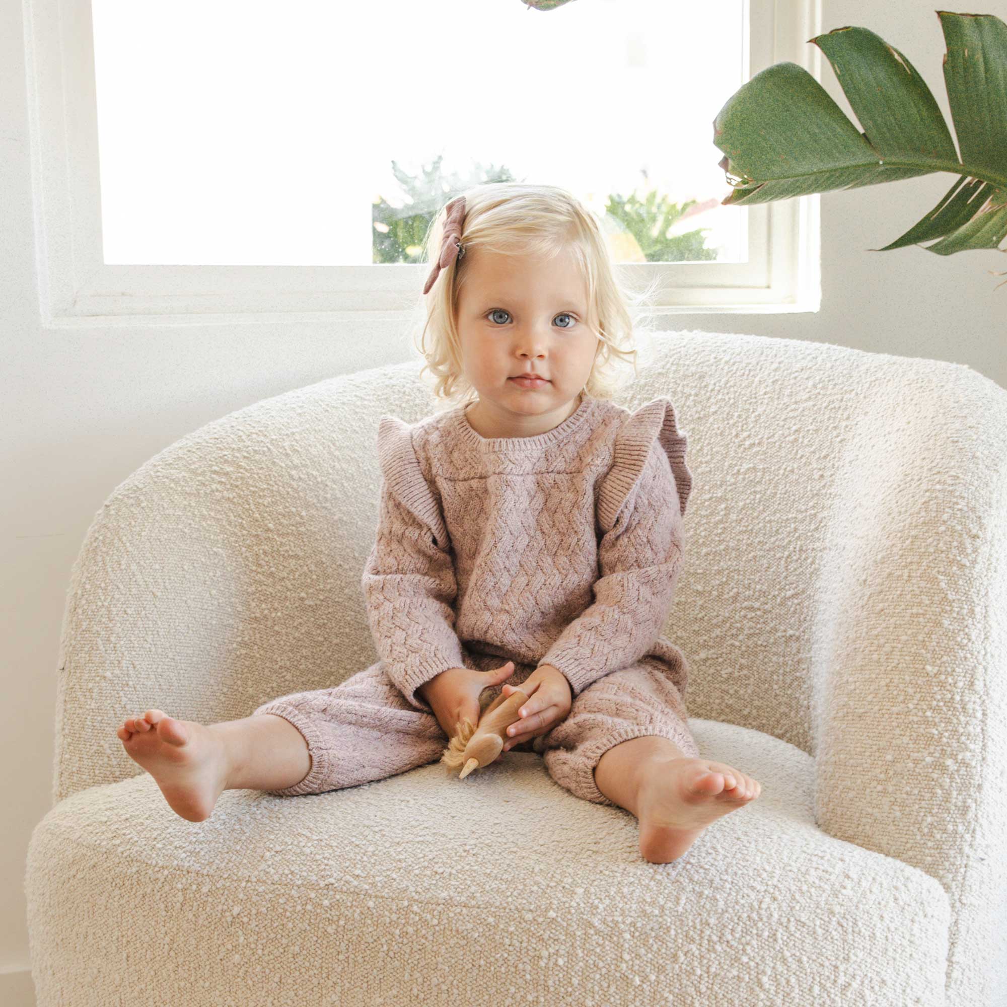 Quincy Mae Long Sleeve Mira Knit Romper - Mauve