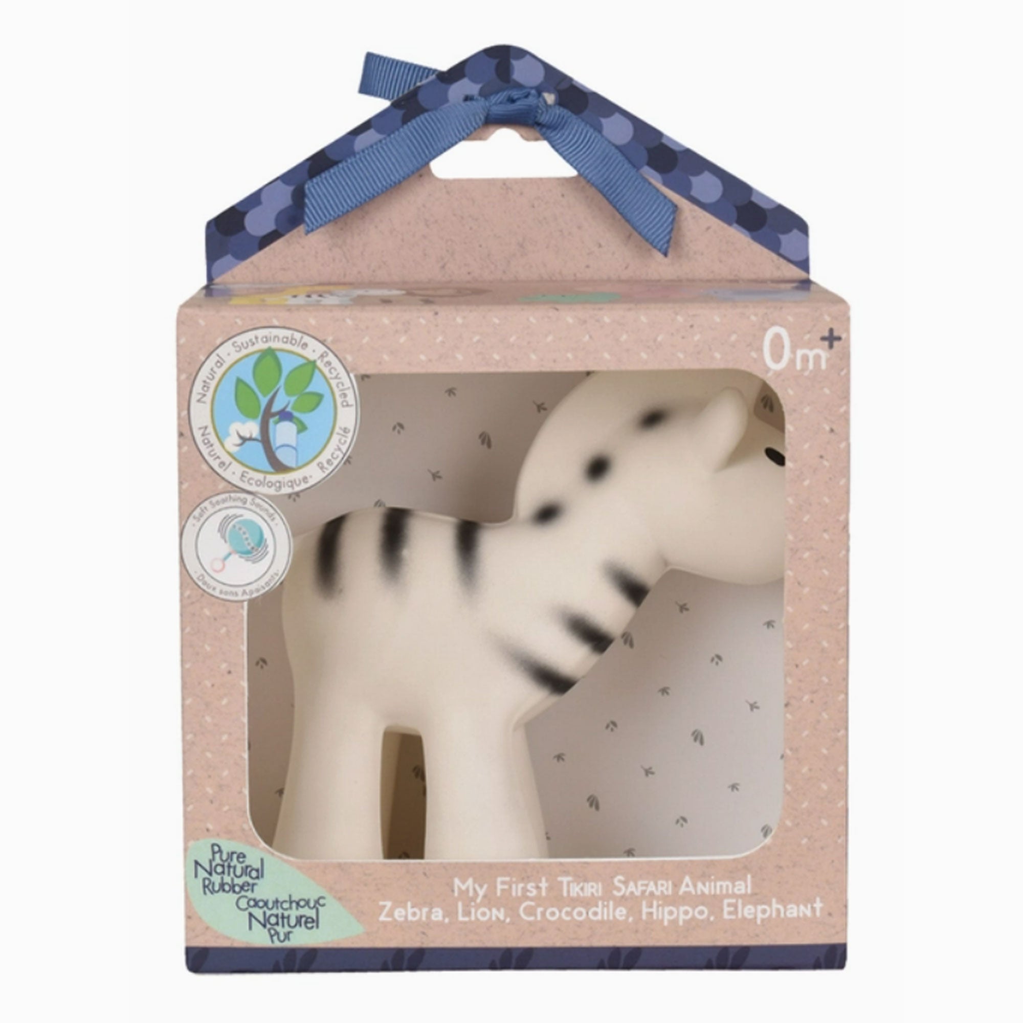 Tikiri Toys Natural Rubber Teether, Rattle & Bath Toy - Zebra