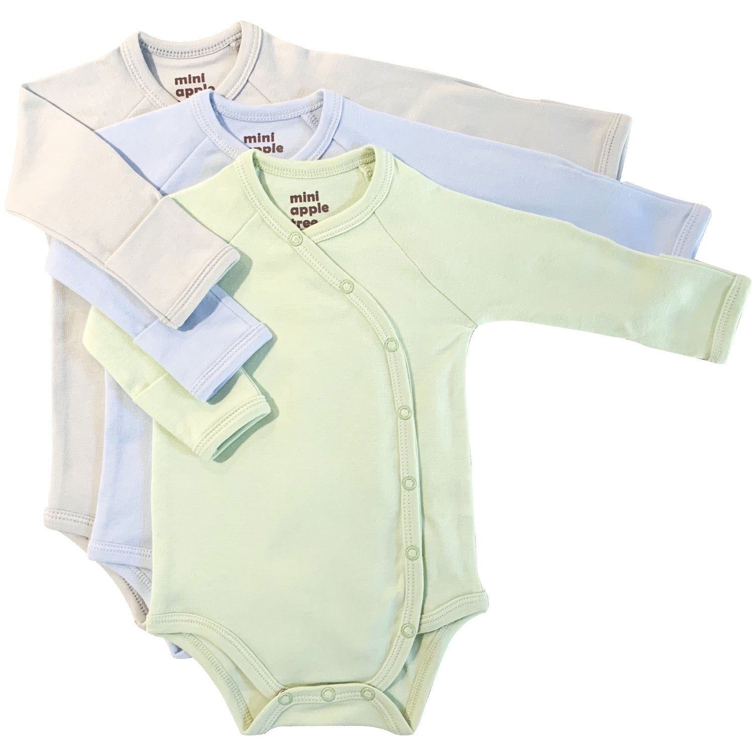 Organic Baby Essentials Kimono Bodysuit 3 PACK (Sage, Blue, Gray)