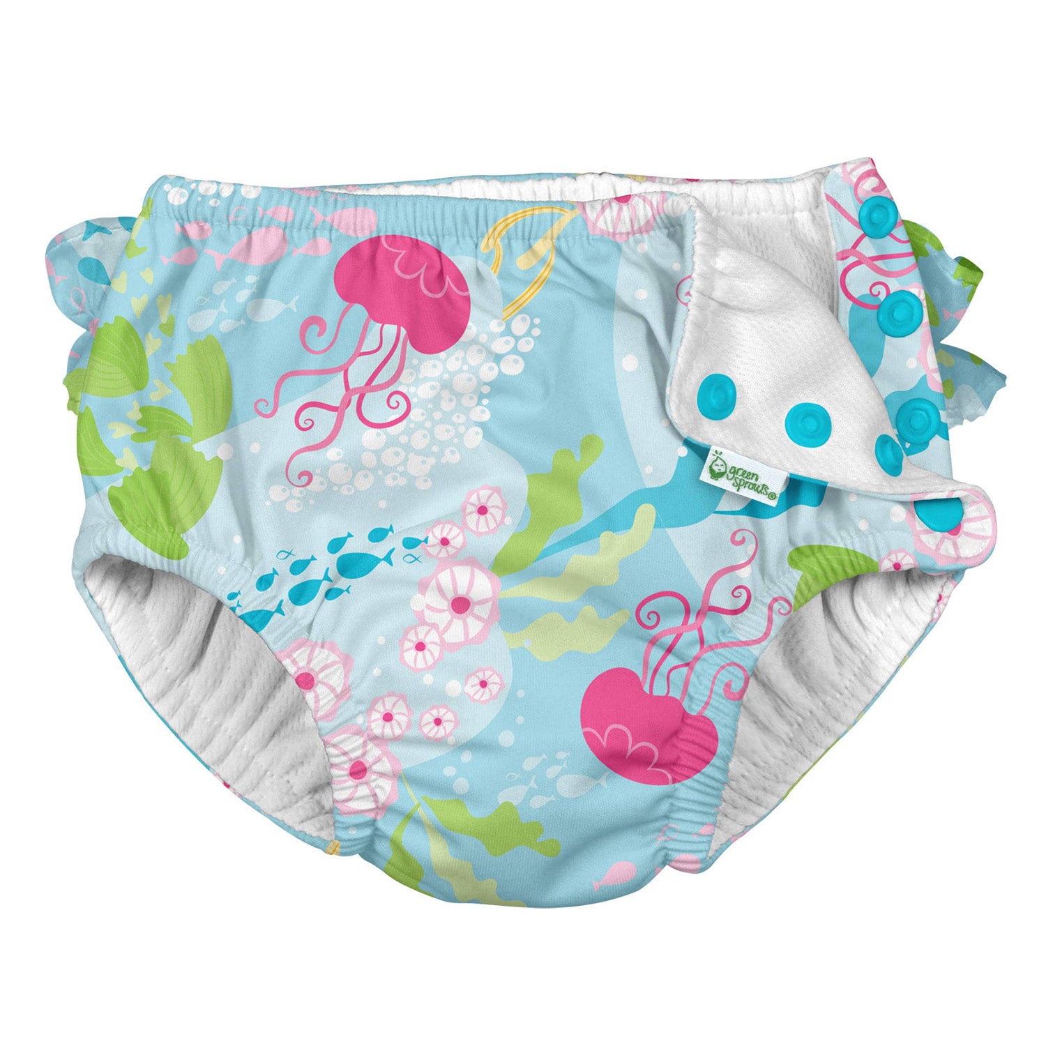 Ruffle Snap Reusable Swimsuit Diaper - Aqua Coral Reef