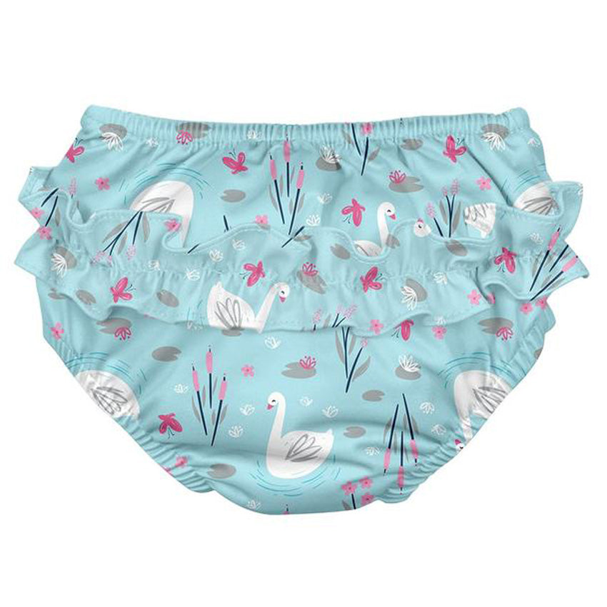 Ruffle Snap Reusable Swimsuit Diaper - Light Aqua Swan