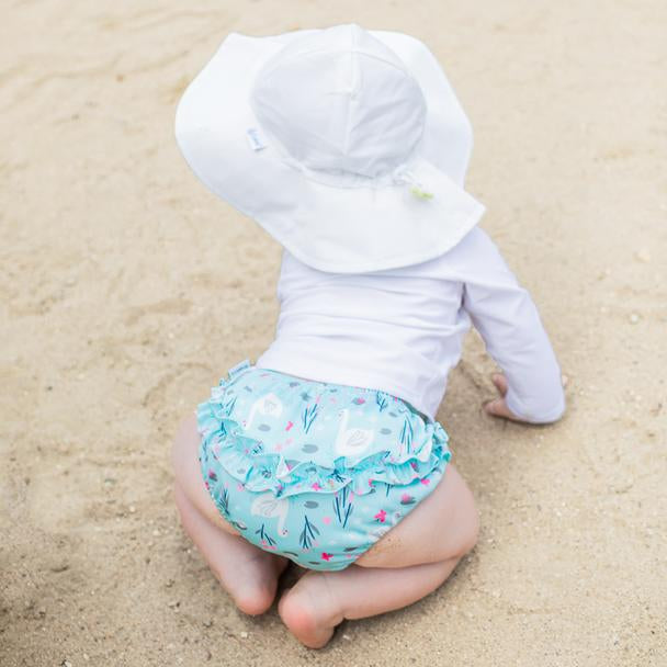 Ruffle Snap Reusable Swimsuit Diaper - Light Aqua Swan