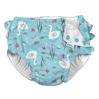 Ruffle Snap Reusable Swimsuit Diaper - Light Aqua Swan