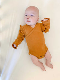 L'ovedbaby Organic Corduroy Ruffle Wrap Bodysuit - Butterscotch