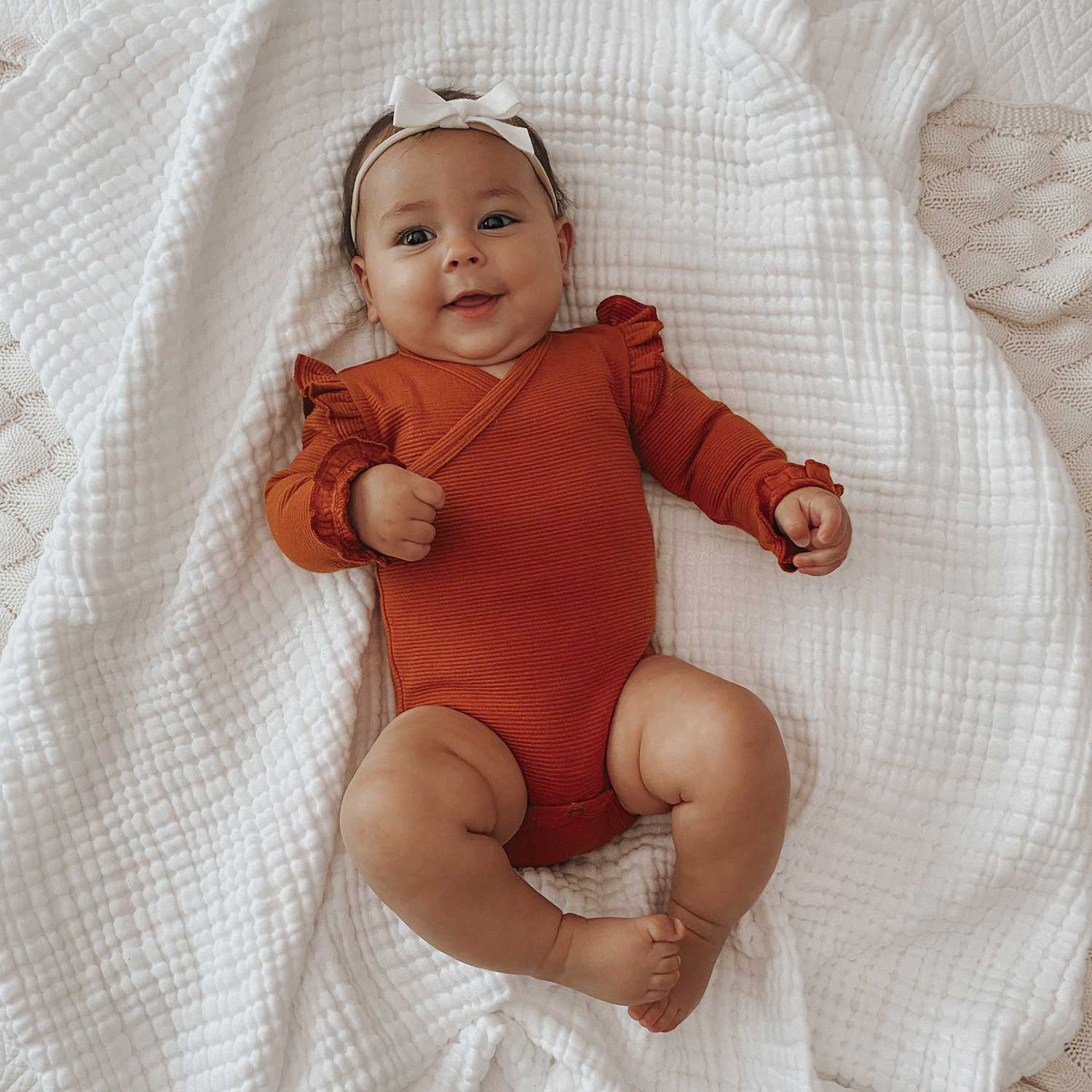 L'ovedbaby Organic Corduroy Ruffle Wrap Bodysuit - Paprika