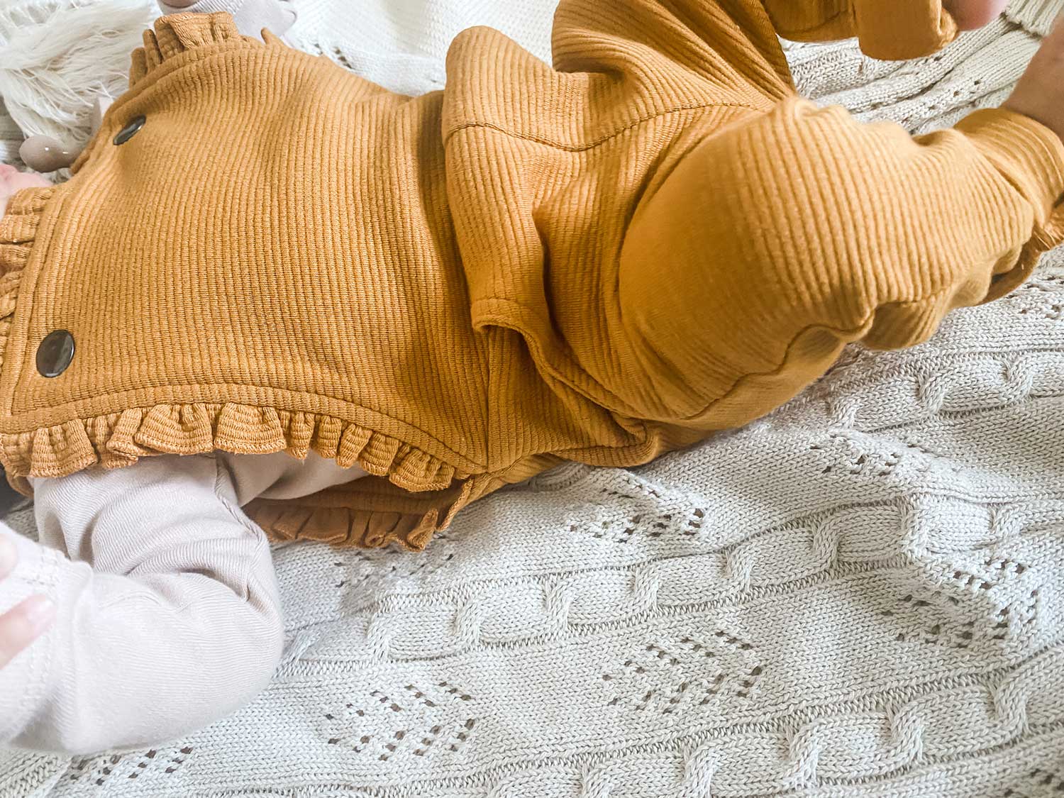L'ovedbaby Organic Corduroy Ruffle Romper - Butterscotch