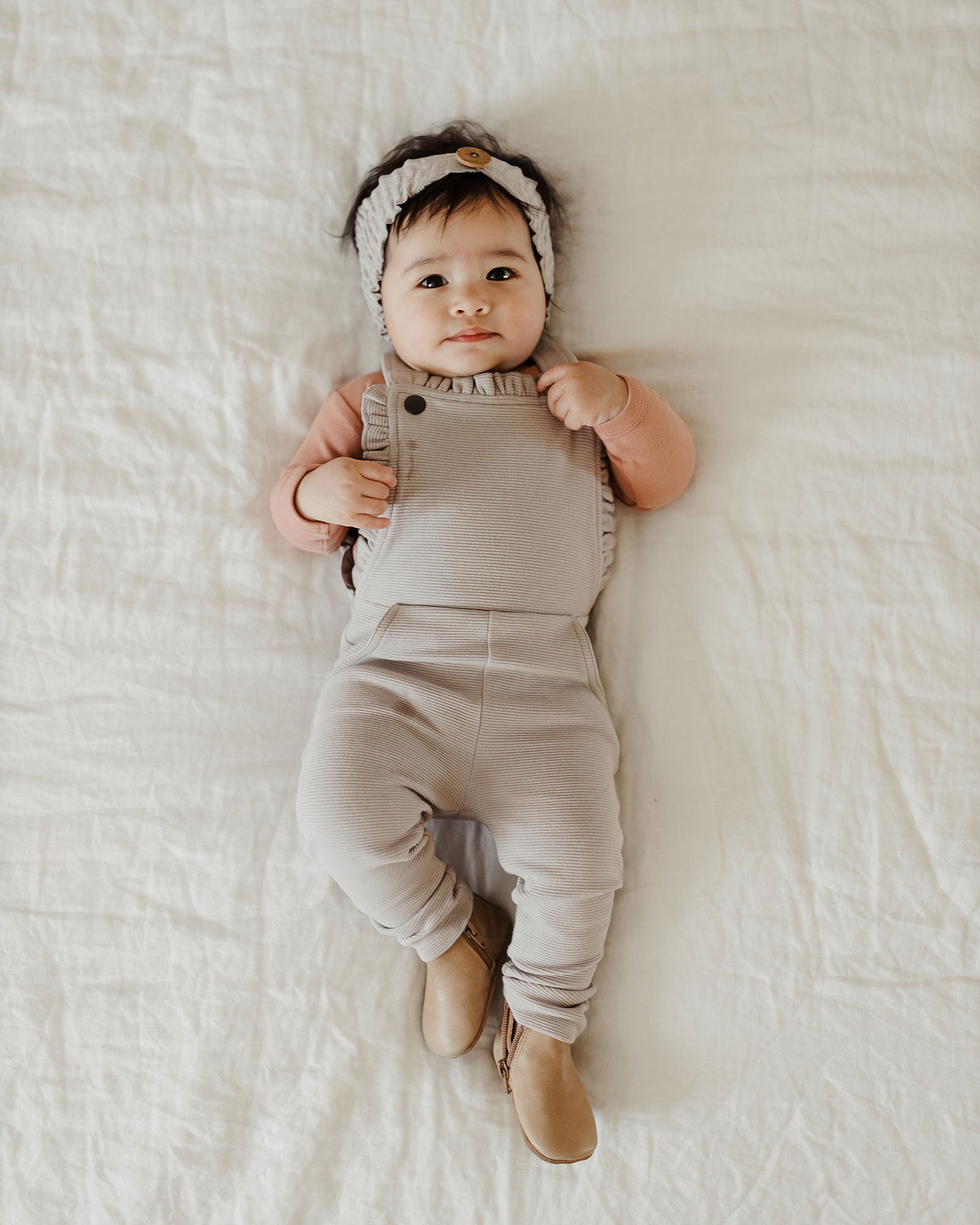 L'ovedbaby Organic Corduroy Ruffle Romper - Fog
