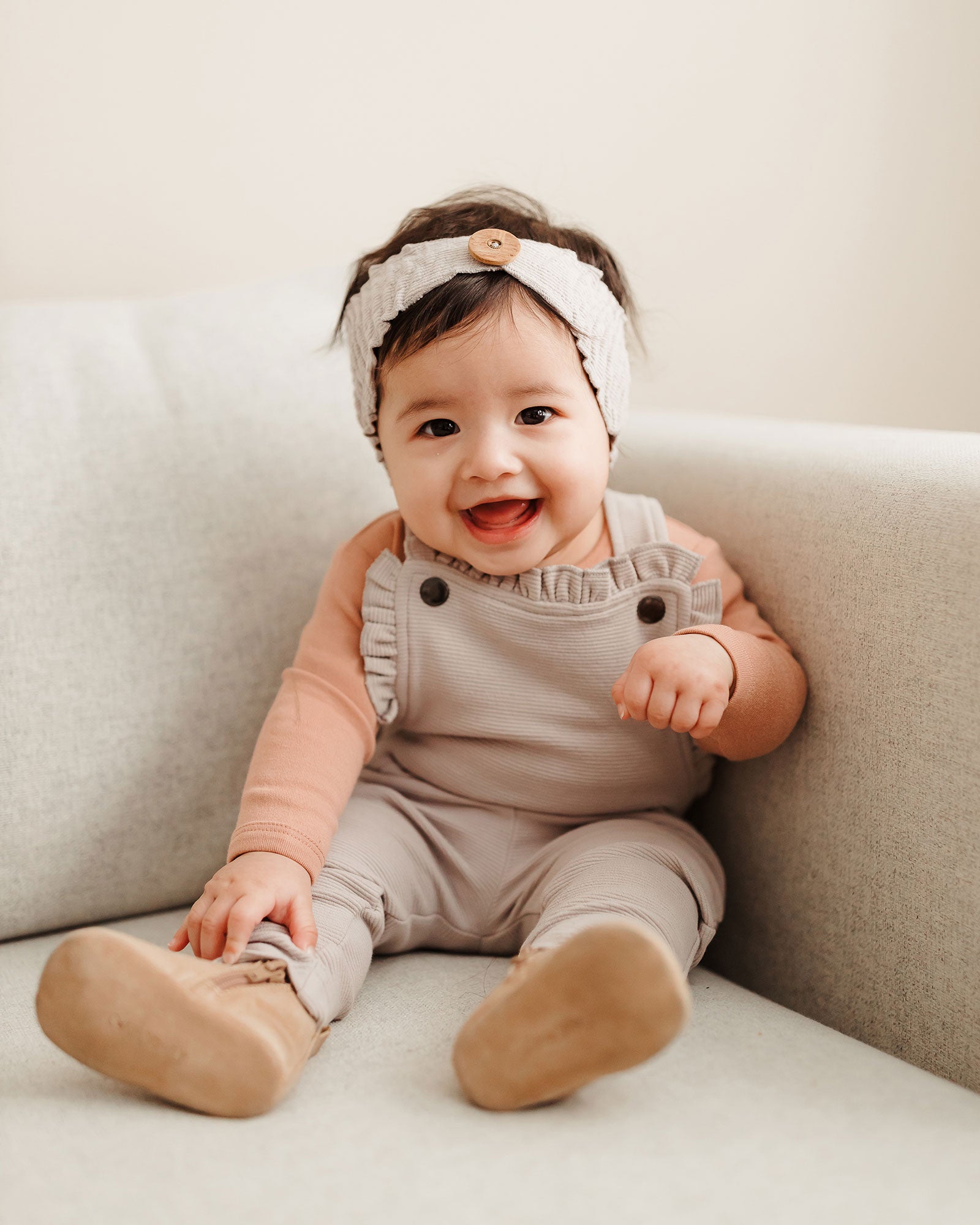 L'ovedbaby Organic Corduroy Ruffle Romper - Fog