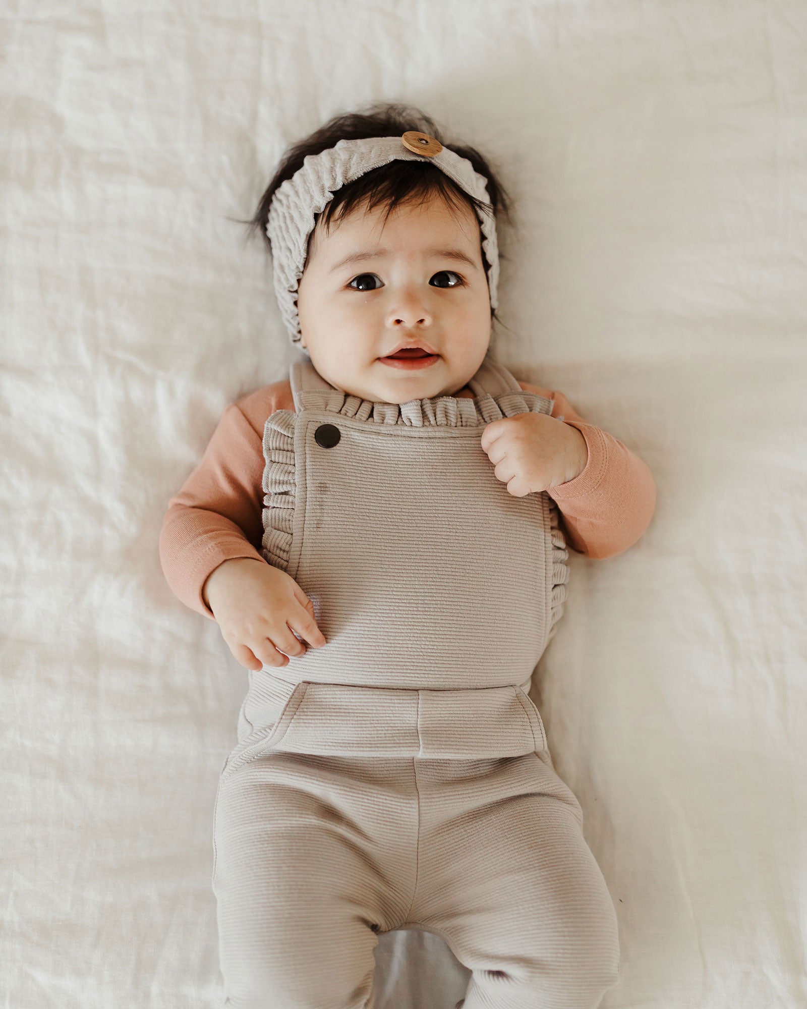 L'ovedbaby Organic Corduroy Ruffle Romper - Fog