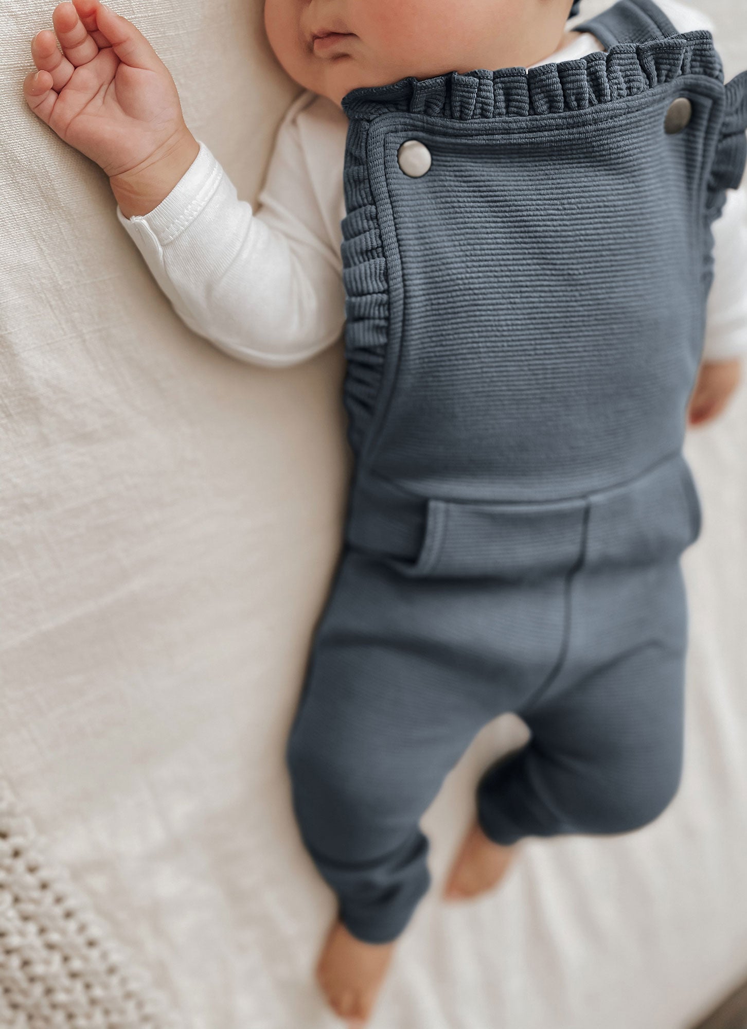 L'ovedbaby Organic Corduroy Ruffle Romper - Moonstone