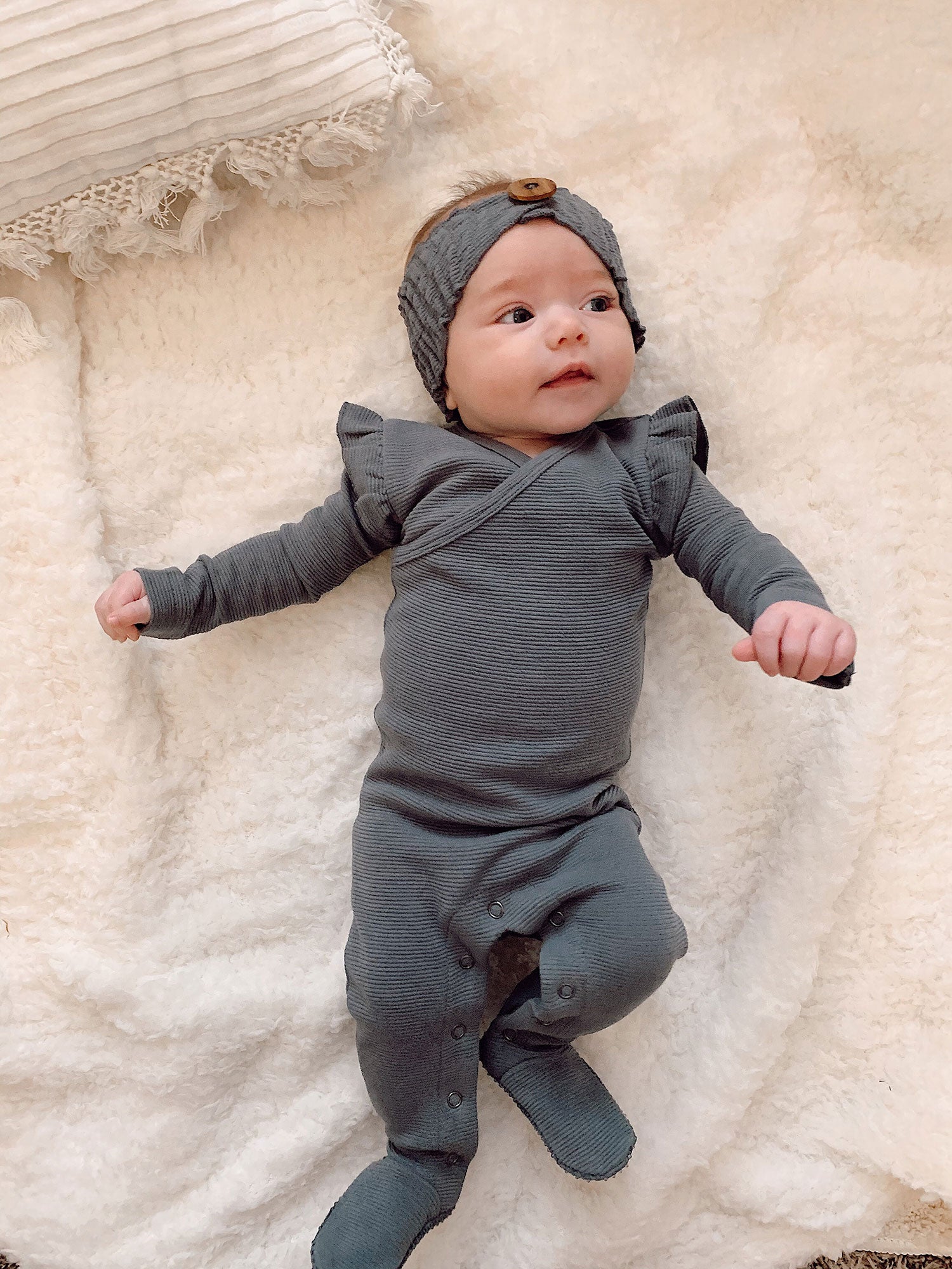 L'ovedbaby Organic Corduroy Wrap Baby Footie - Moonstone