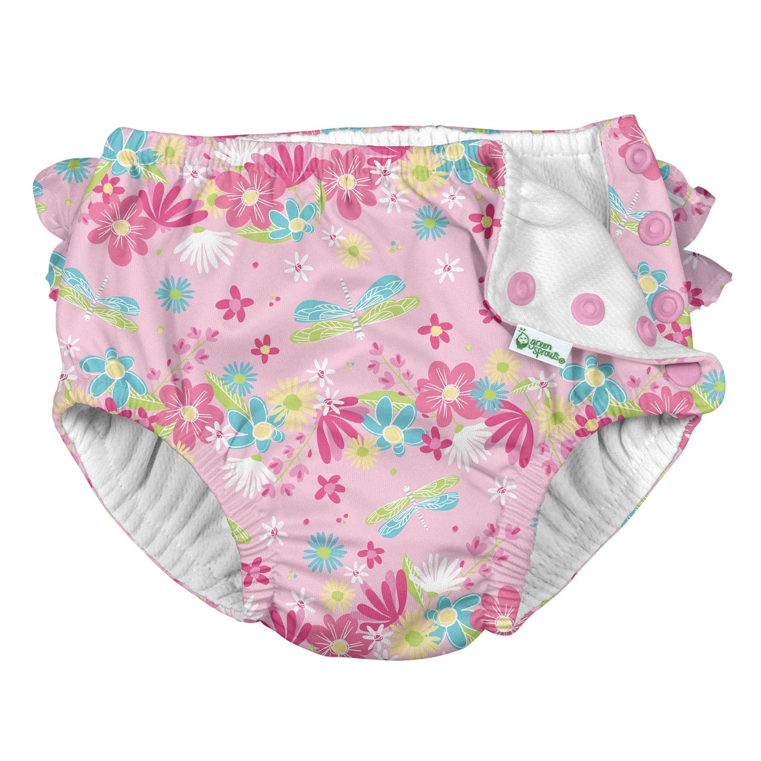 Ruffle Snap Reusable Swimsuit Diaper - Dragonfly Floral