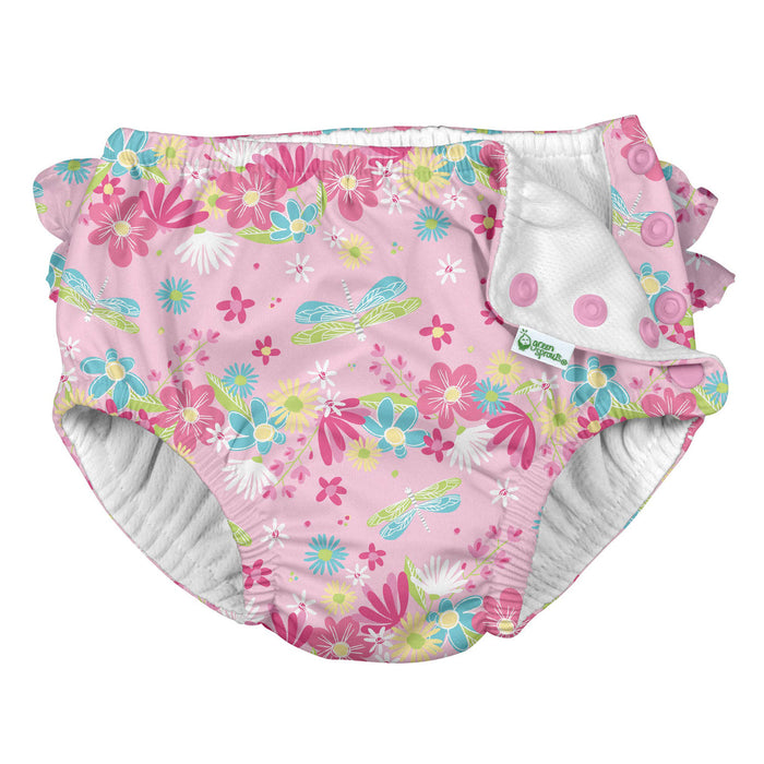 Ruffle Snap Reusable Swimsuit Diaper - Dragonfly Floral