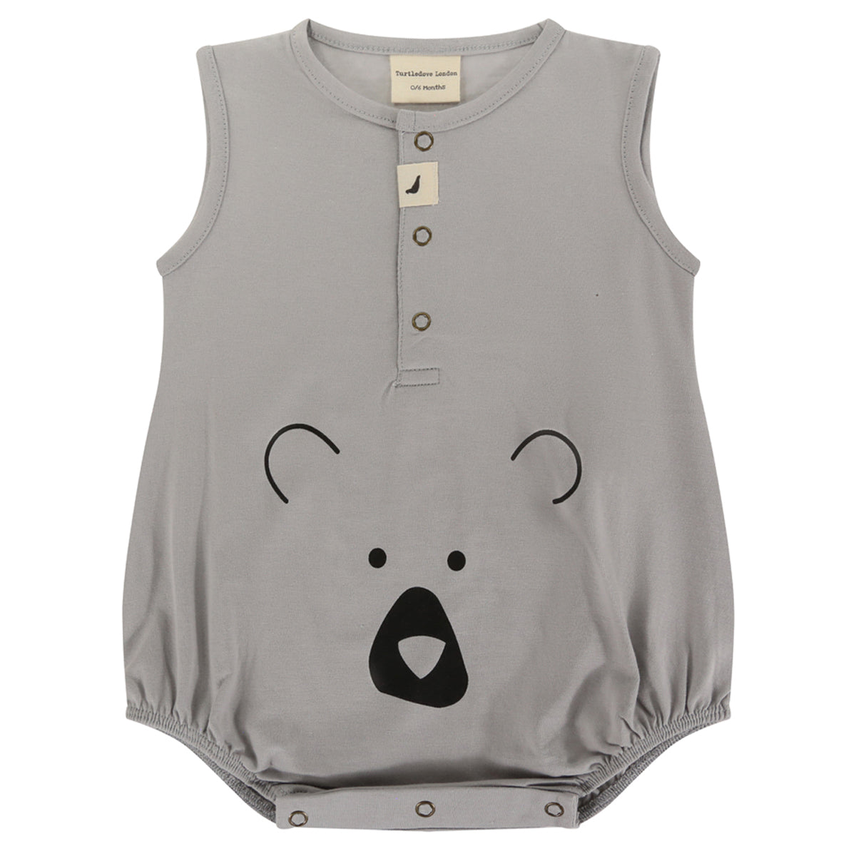 Turtledove London Organic Bear Face Bubble Romper - Grey