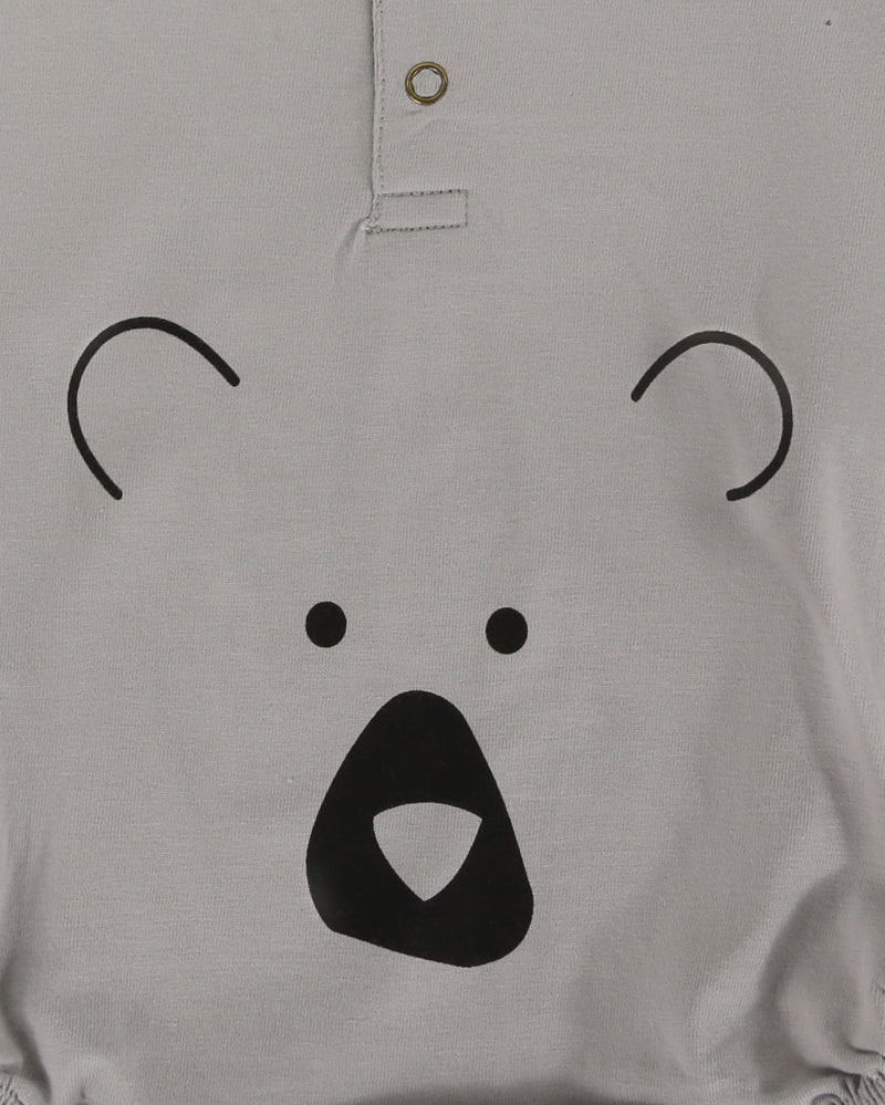 Turtledove London Organic Bear Face Bubble Romper - Grey