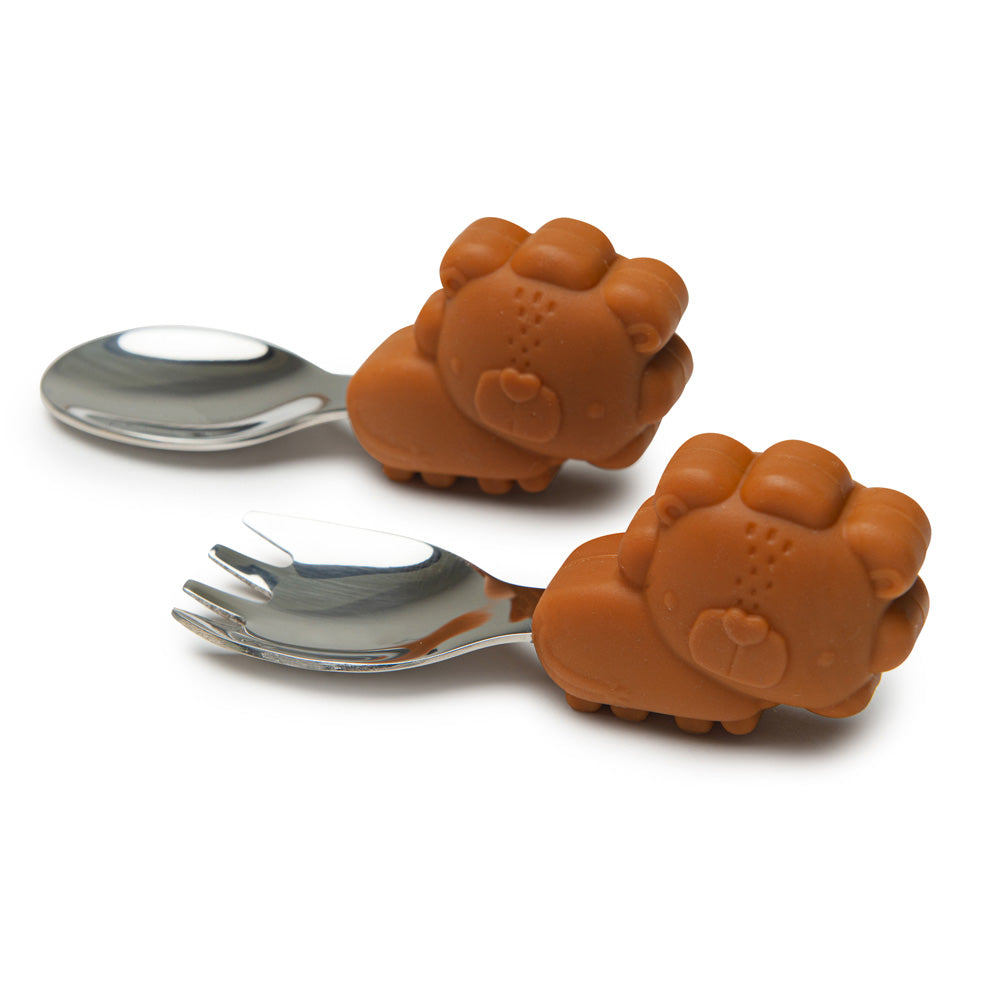 Loulou Lollipop Toddler Learning Spoon And Fork Set - Lion