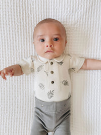 L'ovedbaby Organic Polo Bodysuit - Stone Fern