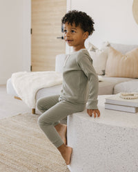Quincy Mae Organic Ribbed Long Sleeve Henley - Fern