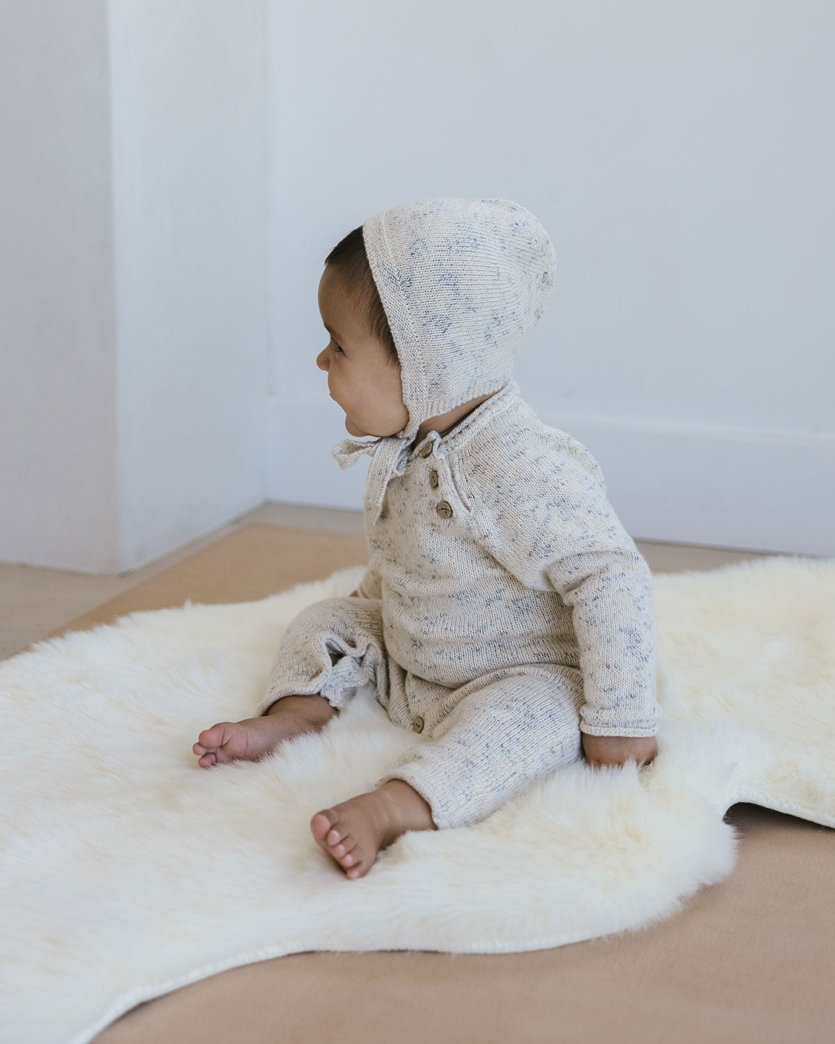 Quincy Mae Speckled Knit Bonnet - Natural