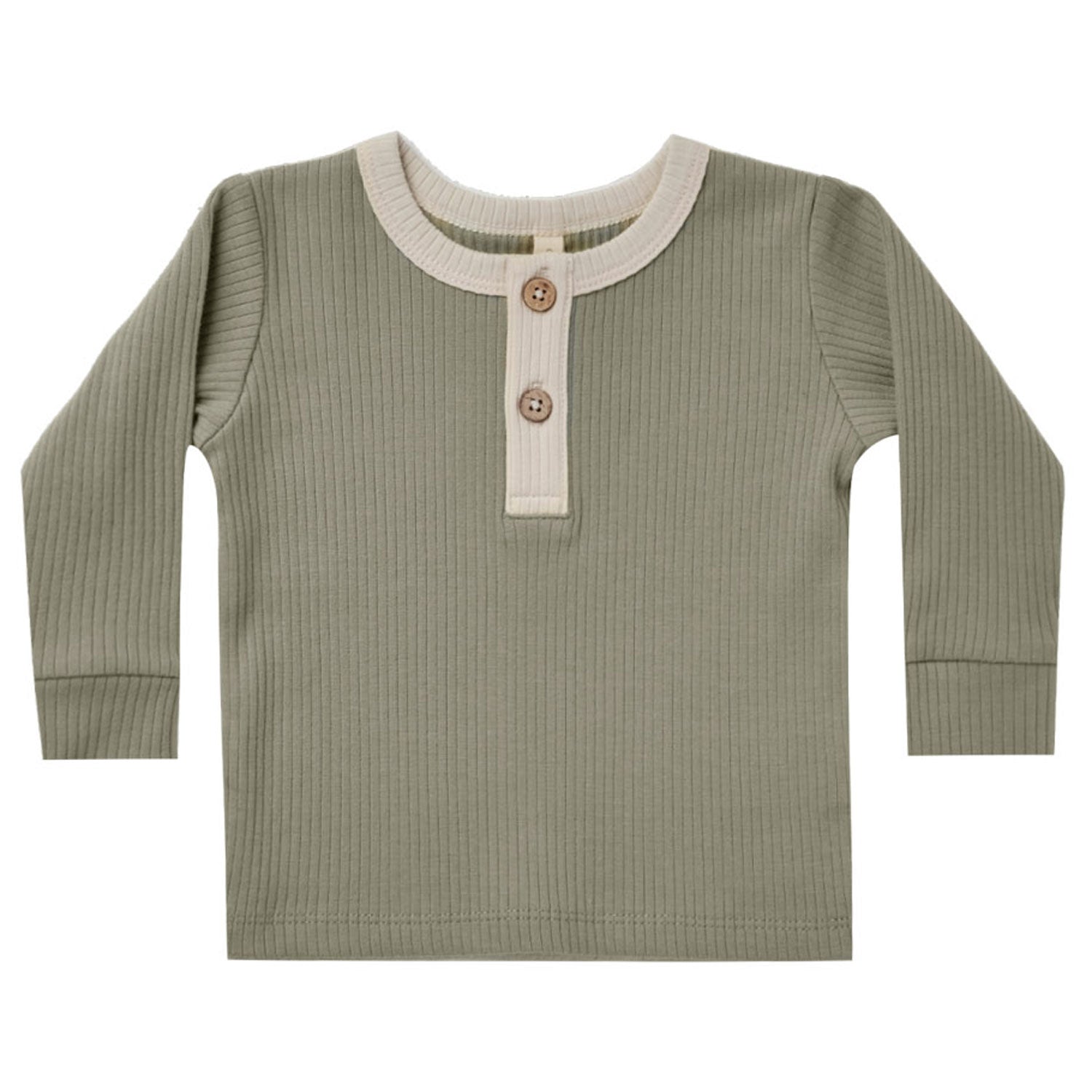 Quincy Mae Organic Ribbed Long Sleeve Henley - Fern