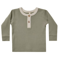 Quincy Mae Organic Ribbed Long Sleeve Henley - Fern