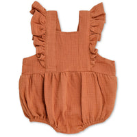 Apple Park Organic Muslin Flutter Sleeve Romper - Rust
