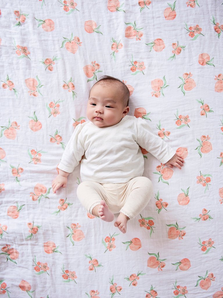 Little Blue Nest Organic Cotton Muslin Swaddle Blanket - Peach Blossom