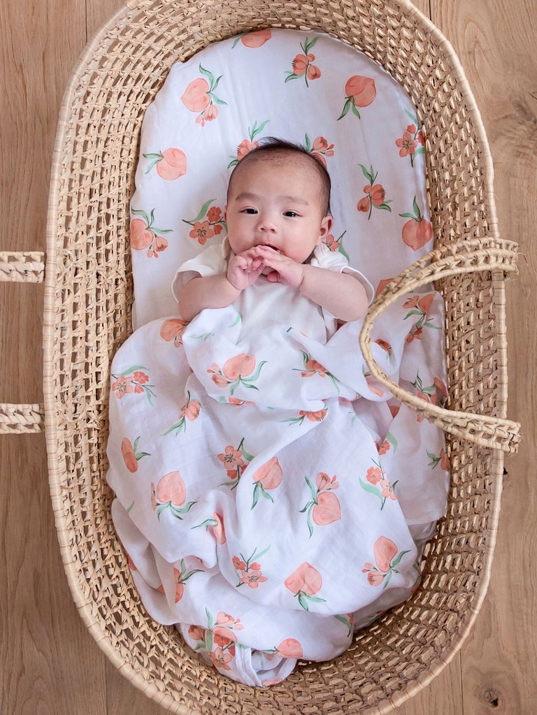 Little Blue Nest Organic Cotton Muslin Swaddle Blanket - Peach Blossom