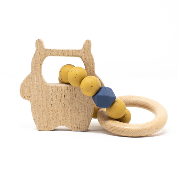 Three Hearts Silicone & Wood Teething Rattle - Wild Thing