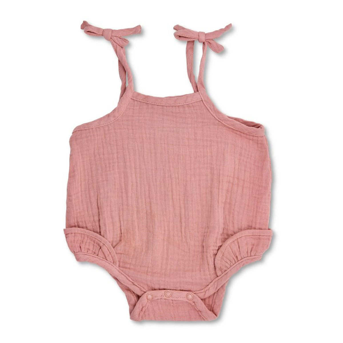 Apple Park Organic Muslin Ruffle Romper With Ties - Terra Cotta