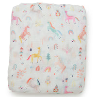 Loulou Lollipop Bamboo Muslin Fitted Crib Sheet - Unicorn Dream