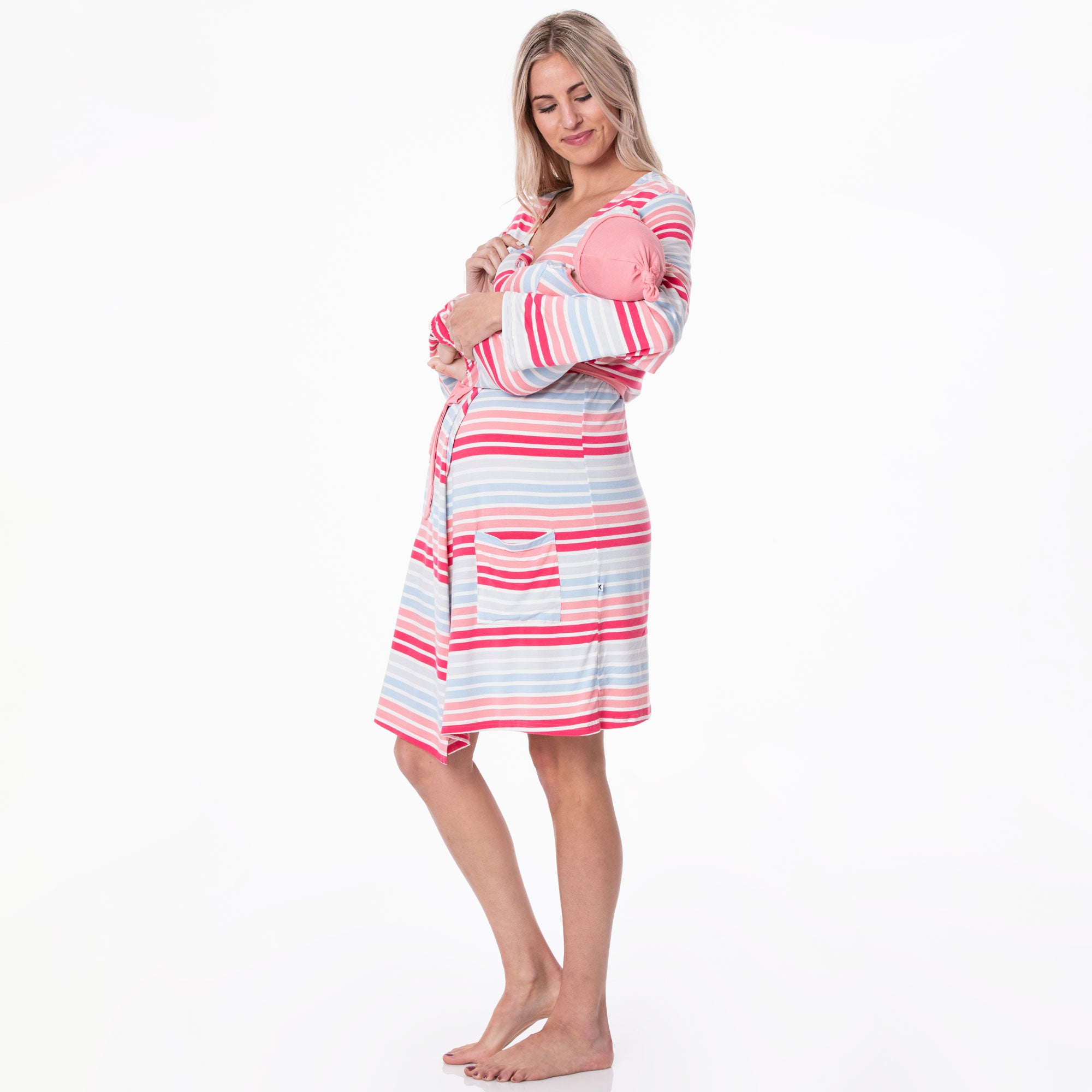 Kickee Pants Women's Maternity/Nursing Robe & Layette Gown Set - Cotton Candy Stripe