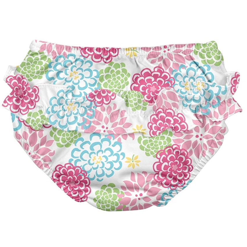 Ruffle Snap Reusable Swimsuit Diaper - White Zinnia