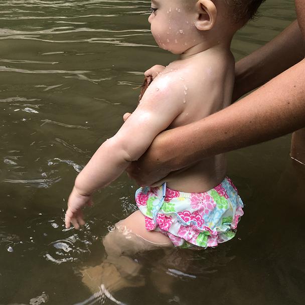 Ruffle Snap Reusable Swimsuit Diaper - White Zinnia