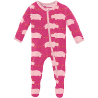 Kickee Pants Footie with Zipper - Calypso Hippo