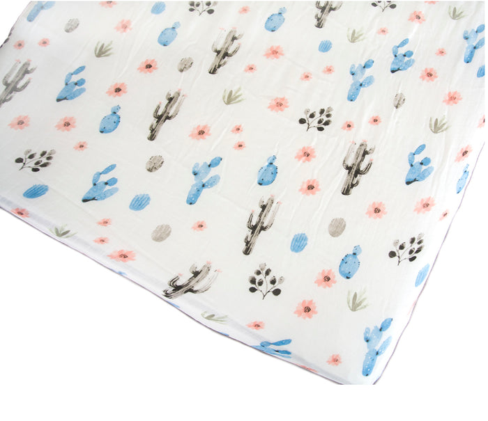 Loulou Lollipop Bamboo Muslin Fitted Crib Sheet - Cactus Floral