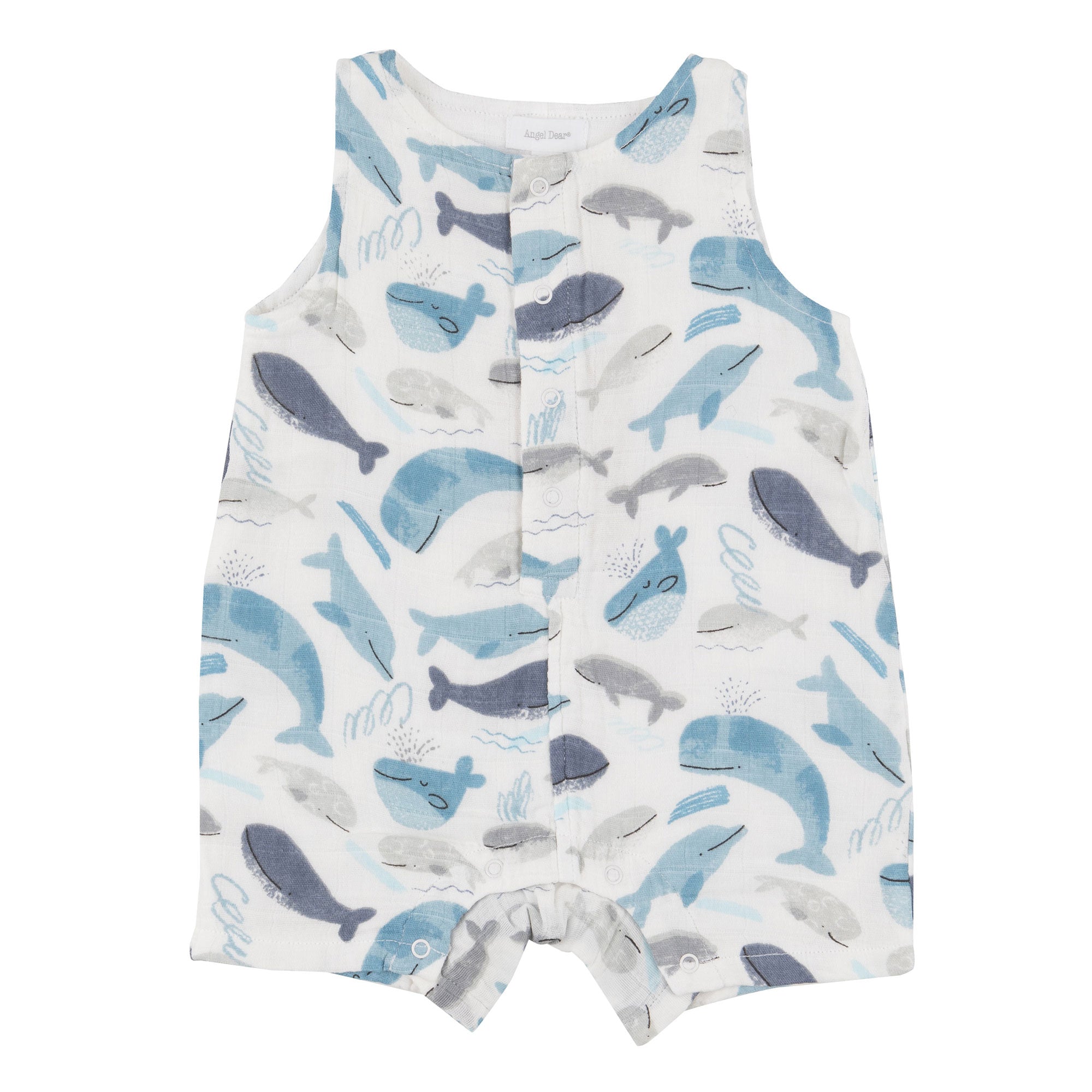 Angel Dear Organic Muslin Shortie Romper - Blue Whales