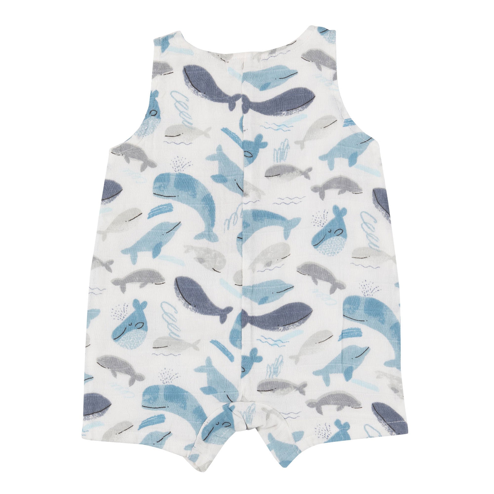 Angel Dear Organic Muslin Shortie Romper - Blue Whales