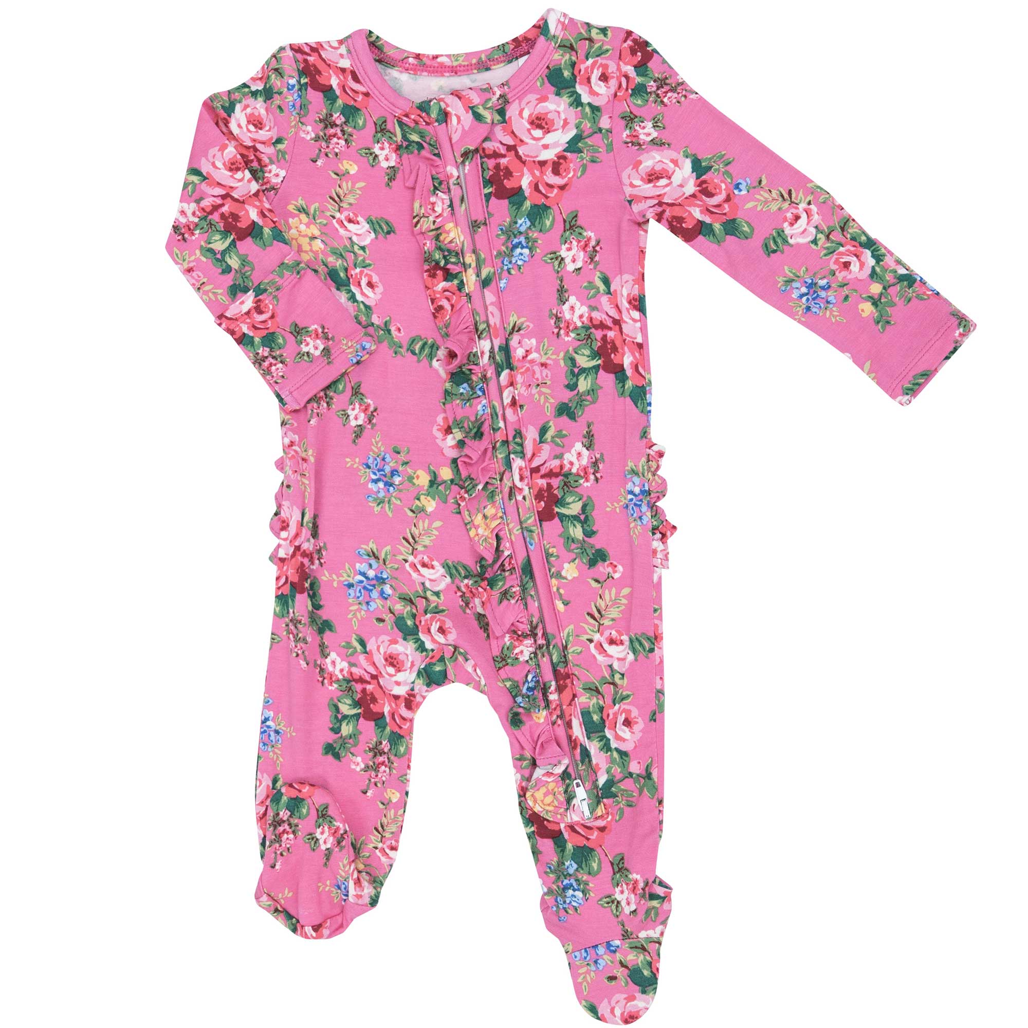 Angel Dear Bamboo Ruffle Zipper Footie - Dream Cottage Floral