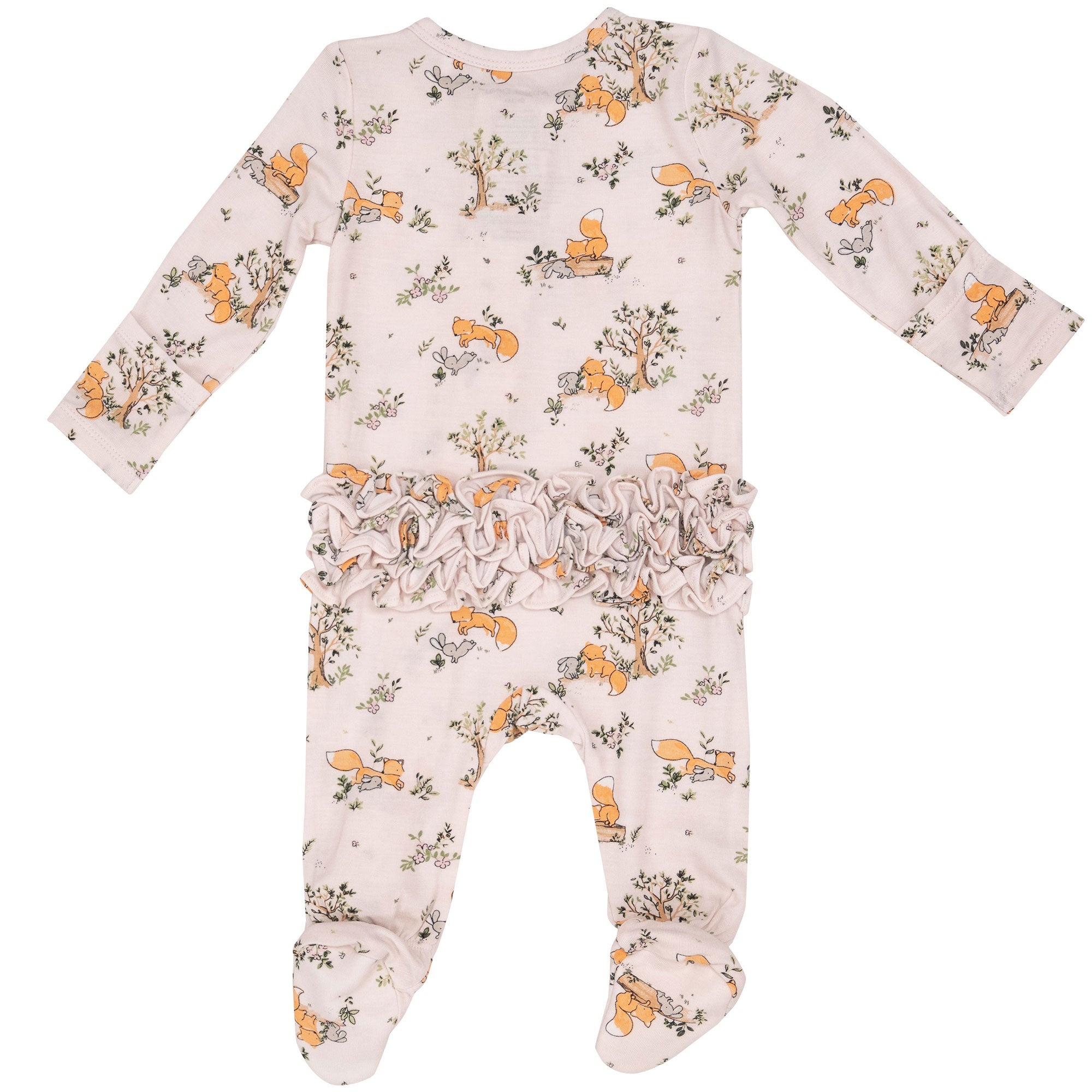 Angel Dear Bamboo Ruffle Zipper Footie - Baby Foxes Pink