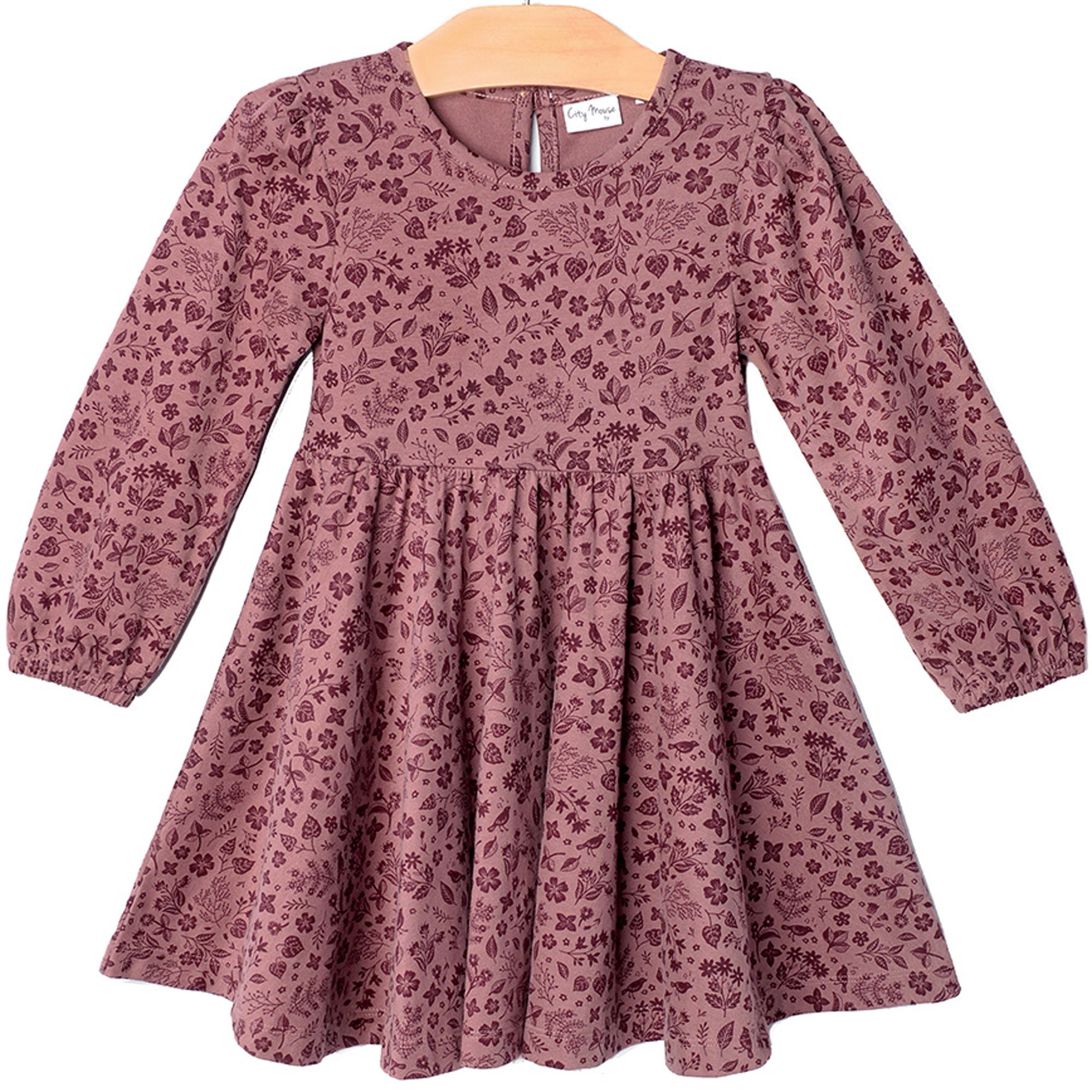 City Mouse Twirl Dress- Plum Birds