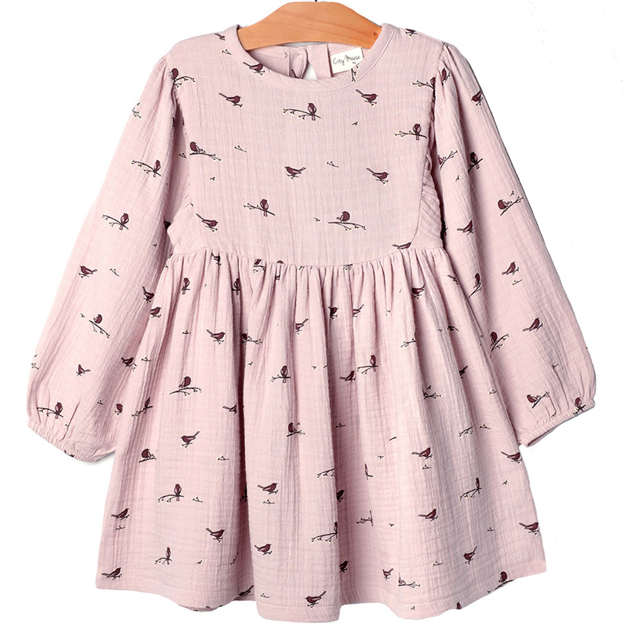 City Mouse Puff Sleeve Dress- Lavender Birds