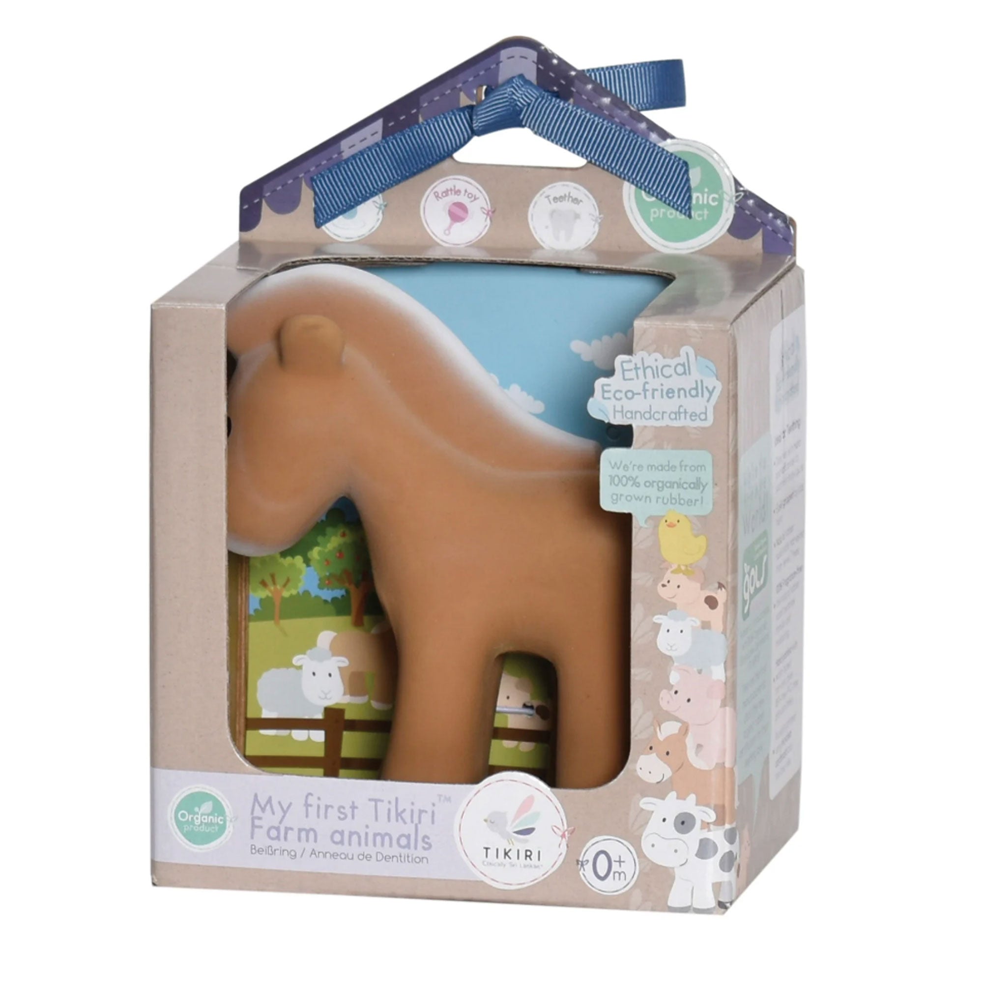 Tikiri Toys Natural Rubber Teether, Rattle & Bath Toy - Horse