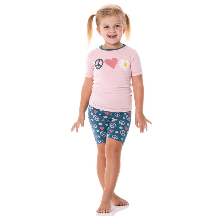 KicKee Pants Short Sleeve Pajama Set with Shorts - Peace, Love and Happiness