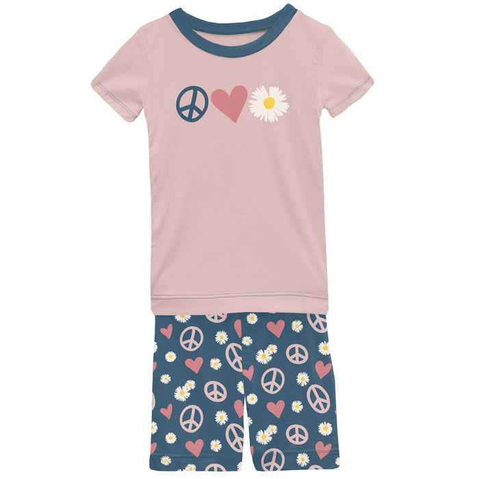 KicKee Pants Short Sleeve Pajama Set with Shorts - Peace, Love and Happiness